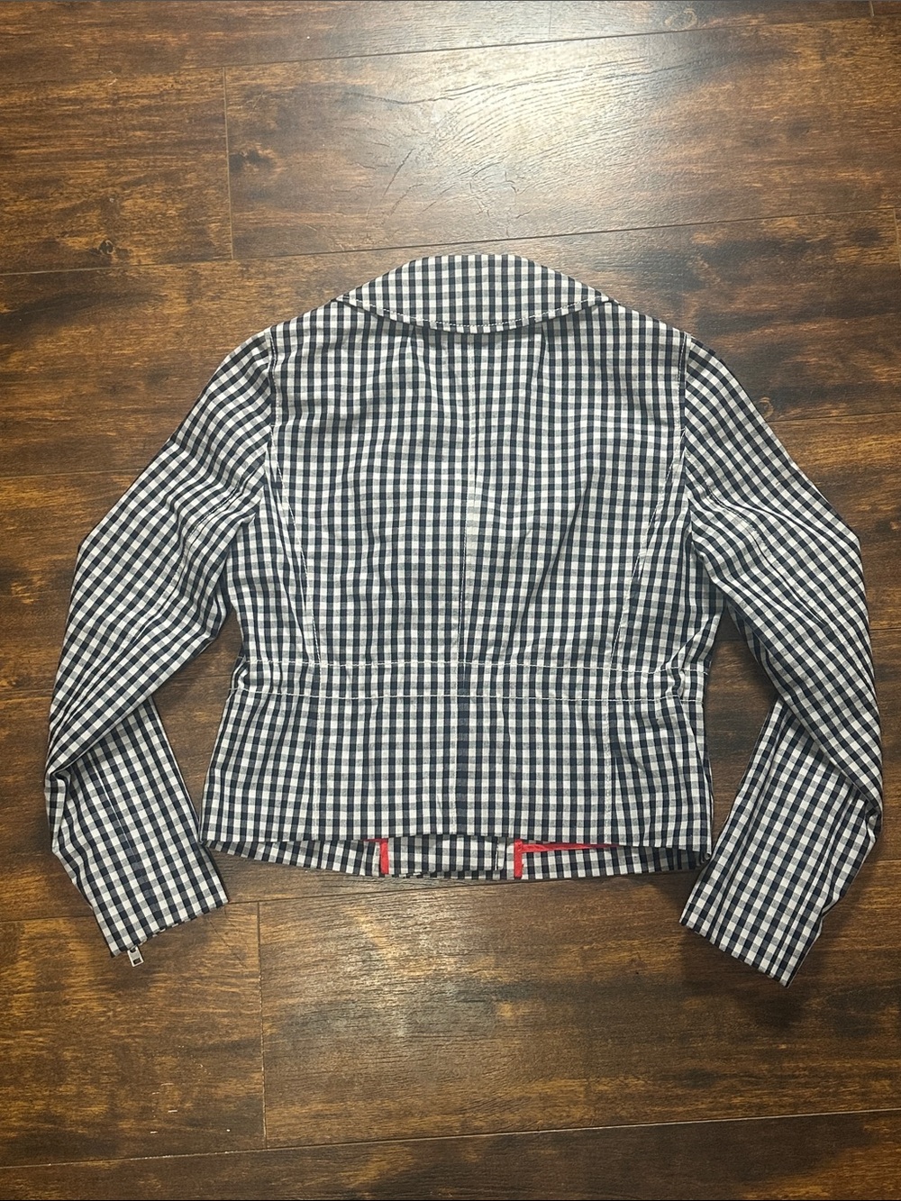 🚨 J.Crew Navy Gingham Cropped Moto Jacket Sz 6 EUC ✨ - Picture 5 of 8